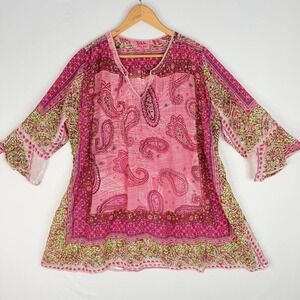 Ruby Yaya Womens Top Multicolored Light Fabric Tunic Boho SZ-M